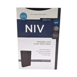 New NIV Zondervan Personal Size Giant Print Bible Red Letter Edition Dark Brown - Picture 1 of 10