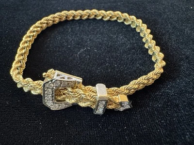 Brazalete de oro amarillo de 14K estilo trigo macizo con diamantes 17,7 gramos Foto 1 de 4