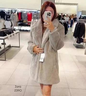 Zara Faux Fur Coat Grey Beige Light Greige Size XL 6318/246 New - Image 1 of 4