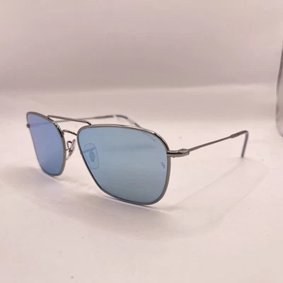 Gafas de sol Ray Ban Caravan reversa delgadas cuadradas espejadas RB0102S plateadas usadas Foto 1 de 4