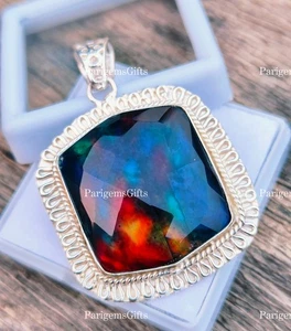71.50 Ct Ammolite Multi Fire German Silver Pendant Gift For Loose Gemstone - Picture 1 of 5