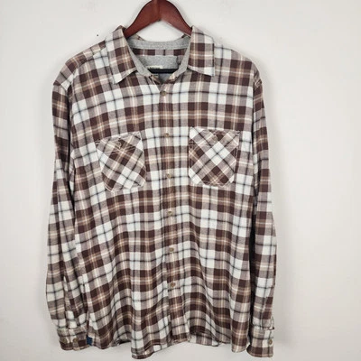 J. Peterman 100% Brown Plaid Long Sleeve Button Front Shirt Men's Size Large - Image 1 of 4
