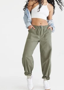 NWT Aeropostale Womens Baggy Parachute Pants XL Bungee Cords Grunge Olive Green - Picture 1 of 11