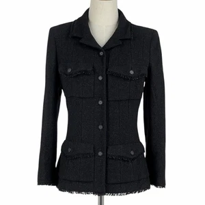 CHANEL tailored jacket (Interlocking) CC logo button fringe 03A Jacket wool... - Picture 1 of 8