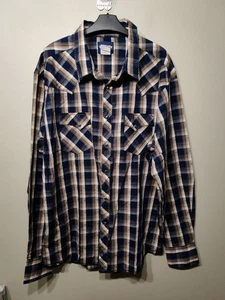 Camisa Wrangler Western Para Hombre Negra Metálica Botón a Presión XXL 2XL Cuadros Azteca Azul Marino - Imagen 1 de 9