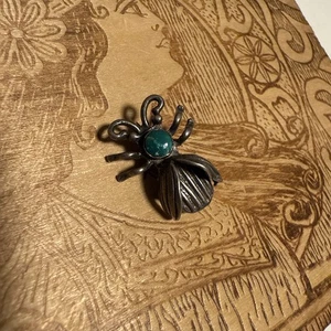 VINTAGE NAVAJO INDIANER STERLINGSILBER TÜRKIS 3D BLITZ KÄFER ANSTECKNADEL BROSCHE - Bild 1 von 4