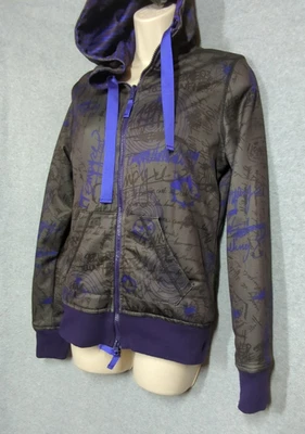 De Colección Empyre Y2K Sudadera con Capucha M Reversible Púrpura Abstracto Garabateado Palabras Hipster Gótico Foto 1 de 4