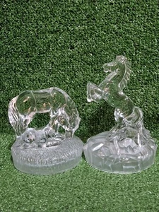Cut Glass Horse Figurines X2 - Mare With Foal & Rearing Horse Ornaments - Picture 1 of 10