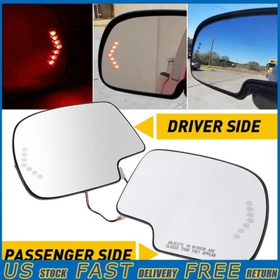 Espejo retrovisor derecho y de vidrio izquierdo intermitente térmico para camioneta Cadillac Chevy GMC SUV Foto 1 de 4