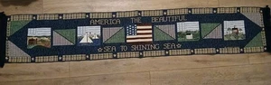 Patriotic Flag Stars Tapestry Table Runner "America The Beautiful " (13" x 72") - Picture 1 of 6