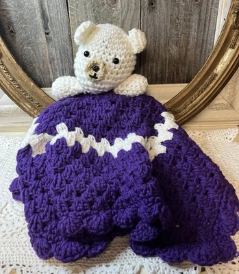 Hecho a mano Crochet Lovie, Lovey, cabeza de oso con cuerpo con falda, felpa acurrucada Foto 1 de 4