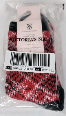1 VICTORIA'S SECRET RED PLAID FLANNEL COZY FLEECE SOCKS 1 PAIR - Image 1 of 4
