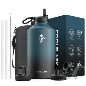 128 oz Gallon Water Bottle Insulated with Straw&3 Lids, Water Jug Large Stain... - Picture 1 of 7