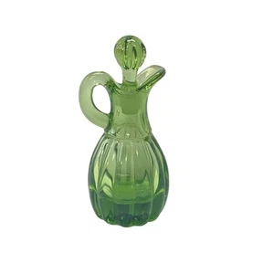 Vtg Imperial Glass Green Ribbed Cruet Matching Stopper 6" Oil Vinegar Dispenser - Picture 1 of 9