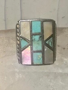 Navajo ring turquoise mop band size 8.75 sterling silver women men - Picture 1 of 12