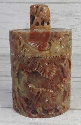 Caja Redonda Antigua Coleccionable Rara Mármol Tallada a Mano Motivo Animal Salvaje  Foto 1 de 4