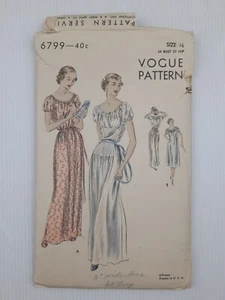 Vogue Sewing Pattern 6799 Women's Nightgown Vintage 50s Size 16 Cut Complete - Picture 1 of 2