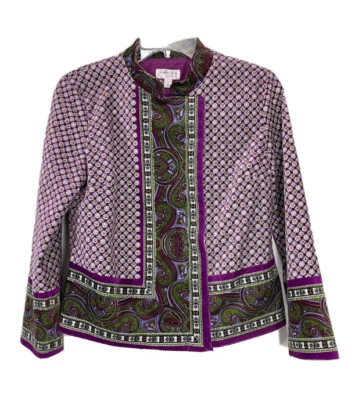 Isaac Mizrahi женщин M фиолетовый бархат куртка пейсли на пуговицах цель - Изображение 1 из 4