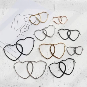 New Fashion Silver Unisex Heart Sleeper Hoop Earrings Gold Small large UK - Picture 1 of 21