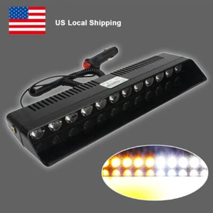 12-LED Car Strobe Light Emergency Flash Windshield Warning Lamps12V Amber/White - Bild 1 von 17