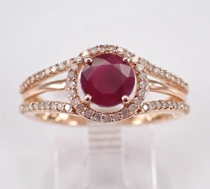 Rose Gold Ruby and Diamond Halo Engagement Ring July Gemstone Jewelry Gift - Picture 1 of 7