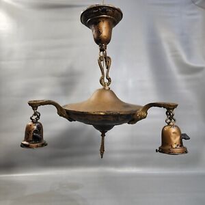 Antique Brass Cast Iron 3 Light Ceiling Fixture Hanging Lamp Light Arrow Socket