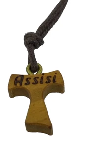 Olive Wood Tau Cross Catholic Christian Assisi St Francis Pendant Necklace 26" - Picture 1 of 3