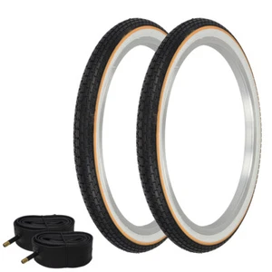 PAIR YELLOWLINE BICYCLE ORIGINAL LOWRIDER TIRES W/TUBES 20" X1.75" BRICK TREAD - Picture 1 of 1