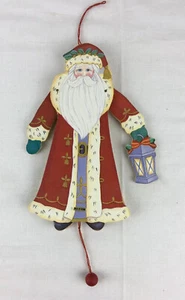 Vintage Wooden Pull String Toy Ornament 8" Taiwan Father Christmas with Lantern - Picture 1 of 6