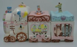 Primark Three Piece Ceramic Baby Lidded Canister Circus Train Set RARE! - Picture 1 of 12
