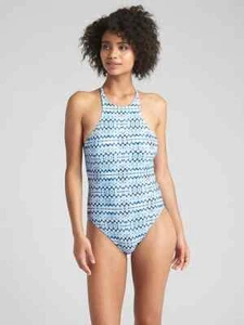 Gap GapFit Women's Geo Print High Neck Criss Cross One Piece Swim Suit S NWT - Picture 1 of 4