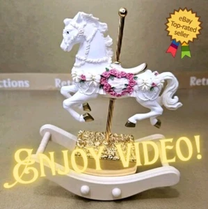 Vintage Karussell Schaukelpferd 1993 San Francisco Music Box Company Pink Roses - Bild 1 von 22