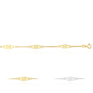 14K Yellow White Gold Infinity Station Anklet (Solid Links) 9"-10" Adjustable - Picture 1 of 10