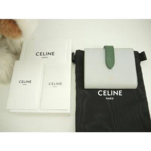 Celine Small Strap Wallet Essential Leather Light Blue × Green Bi-fold Wallet - Picture 1 of 12