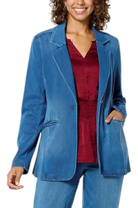 DG2 byDianeGilman Women's Super Stretch Knit Denim Blazer Midtone - Picture 1 of 1