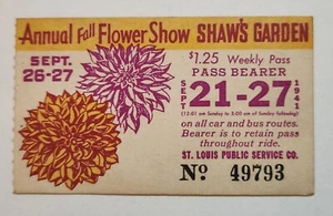 Tranvía de servicio público 1941 de septiembre de St Louis tranvía trolebús boleto pase-espectáculo de flores de otoño - Imagen 1 de 2