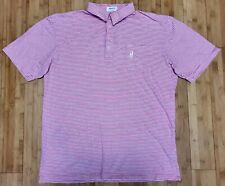 Johnnie O Golf Polo Shirt Pink White Stripe Short Sleeve Stretch Carmine Mens L