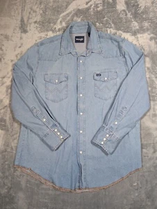 Vintage Wrangler Shirt Mens Extra Large Xl Blue Denim Pearl Snap Western Cowboy - Picture 1 of 7