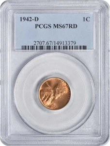 1942-D/D Lincoln Cent RPM 3 MS67RED PCGS - Picture 1 of 2