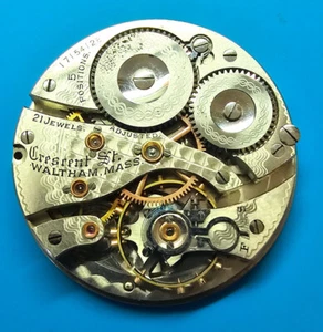 16 SIZE 21 JEWEL WALTHAM GR CRESCENT ST MODEL 1908 POCKET WATCH MOVEMENT PARTS - Picture 1 of 29