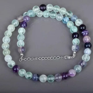 Handmade 8 Mm Natural Fluorite Energy Gemstone Beaded 18" Strand Necklace - Picture 1 of 8