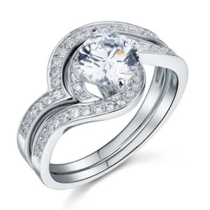 2 CT Lab Created Diamond 14k White Gold Over Solitaire Wedding Bridal Ring Set - Picture 1 of 4