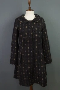 GUDRUN SJODEN Brown Flroal Oversized Wool Lagenlook Parka Coat Jacket Size S - Picture 1 of 24