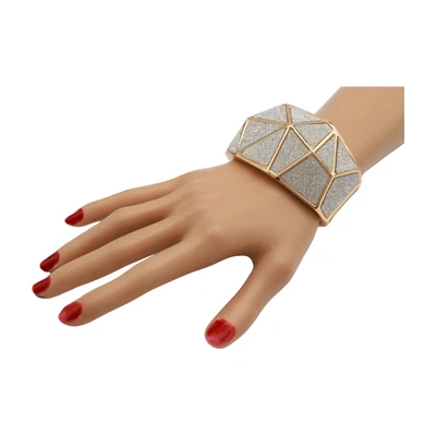 Damen Gold Metall Breit Armband Silber Funkelnde Glitter Urban Promi-Stil - Bild 1 von 4