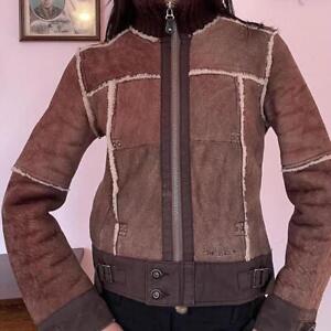 2000s Diesel Brown Winder Coat with Knit High Collar Shearling 53f3