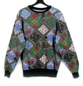 90s 2000s NON SENSE vintage sweatshirt pullover crewneck pattern Made in Italy L - Picture 1 of 5