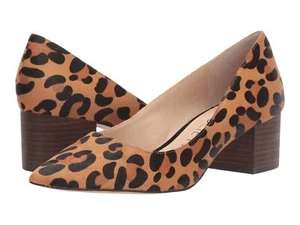 Sole Society Tan Black Leopard Block Heel Pointed Toe Dress Pumps - Picture 1 of 5