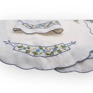 5 manteles individuales de lino vintage florales hiedra bordados bordes ovalados abuela cottagecore - Imagen 1 de 11