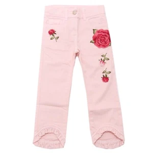 8298AD pantalone bimba girl MONNALISA pink embroidered cotton trousers kids - Picture 1 of 4