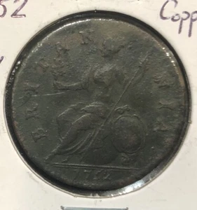Moneta rame 1/2 centesimo Gran Bretagna 1752 - Giorgio II - KM #579,2 - Foto 1 di 4